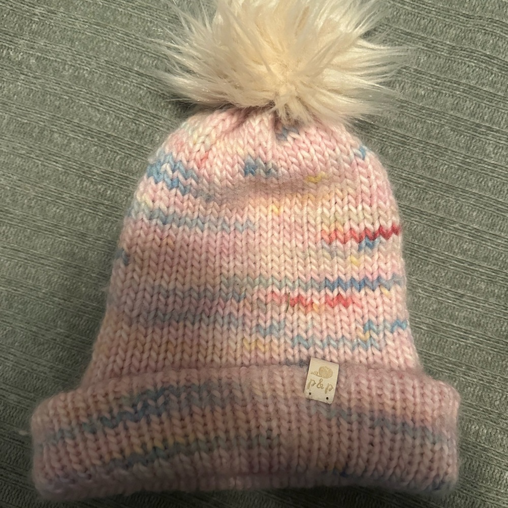 Cozy Knit Beanie with Pom-Pom - Pink Multicolor